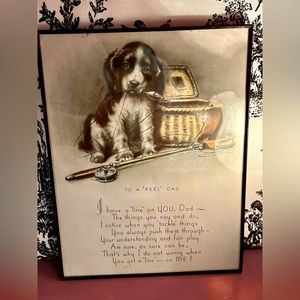 Framed Print Puppy with Fishing Rod “To a Reel Dad”